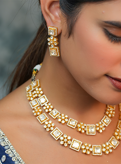 Prismatic Double line polki necklace